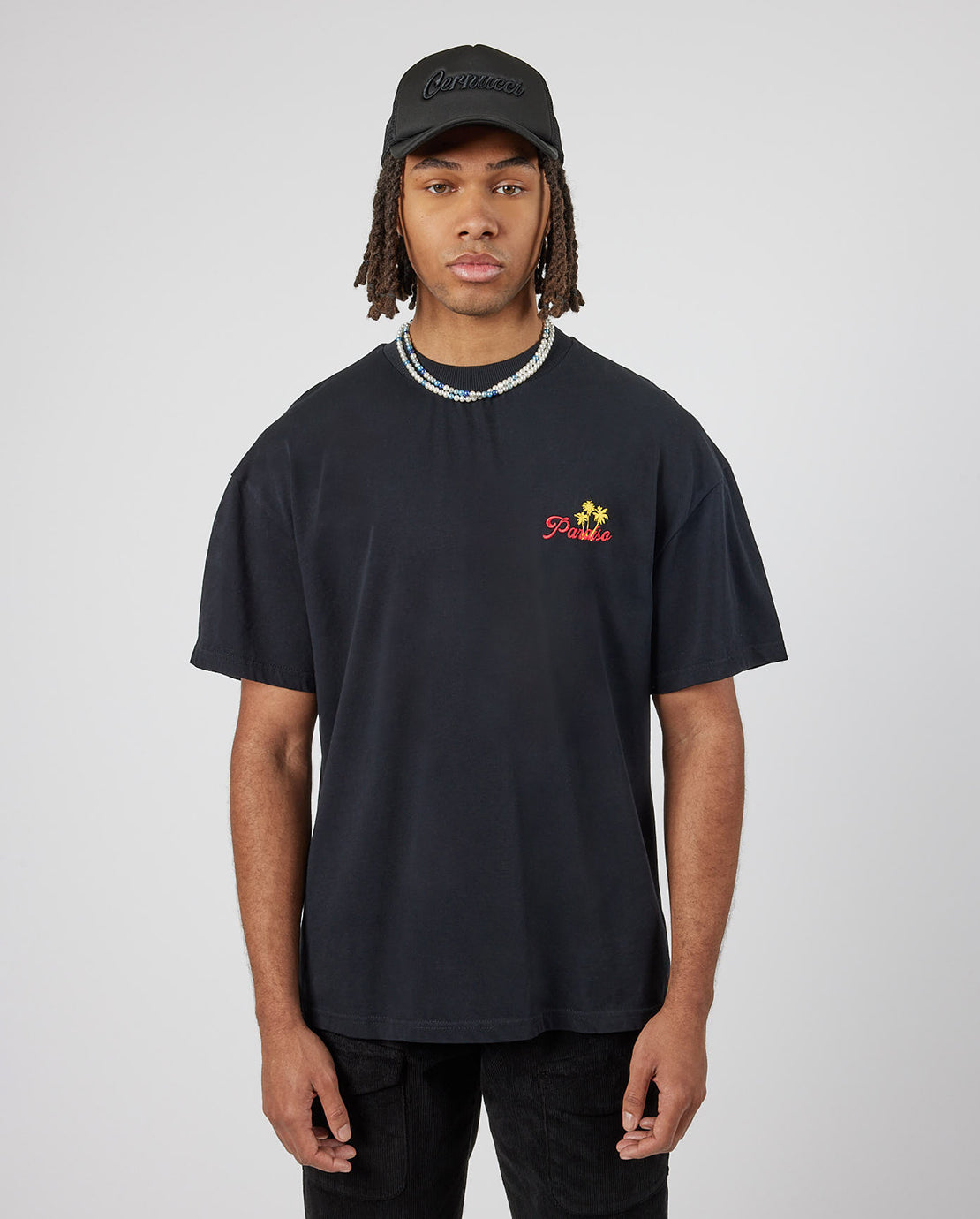 T-Shirt mit Grafik auf der Rückseite „Paraiso“ – Schwarz